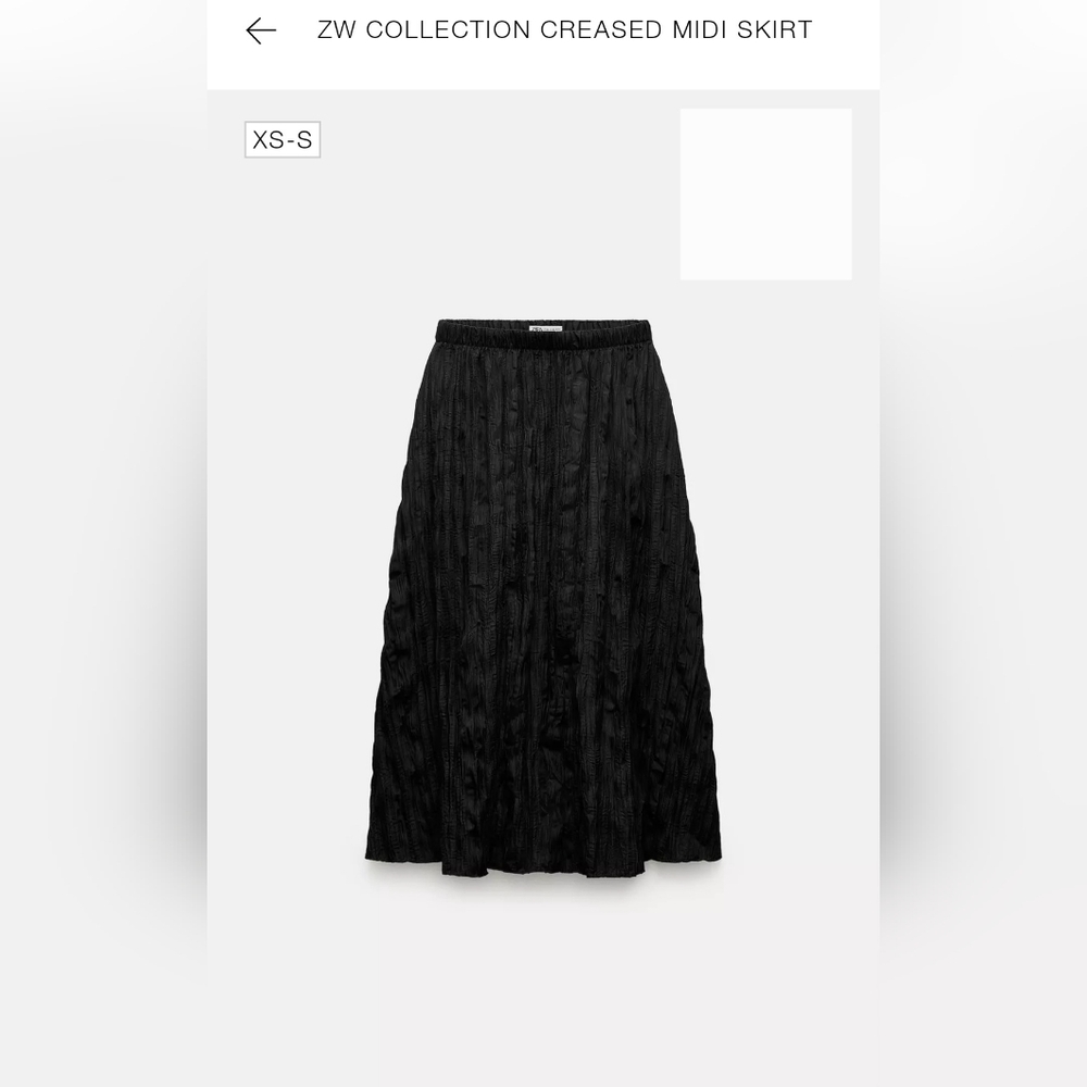 NWT Zara- Black Creased Midi Skirt-SZ XS-S
